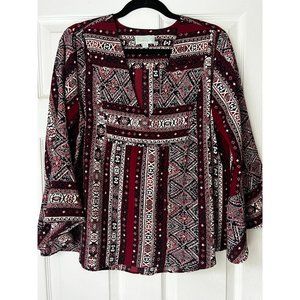 Veronica M Bell Sleeve Boho Print Blouse